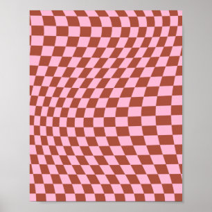 Retro Check Pattern Pink And Brown Chequerboard Poster