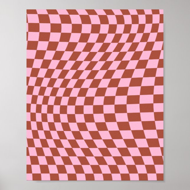 Retro Check Pattern Pink And Brown Chequerboard Poster (Front)