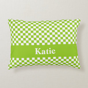 Retro Check Personalised Pattern in Lime Green Decorative Cushion