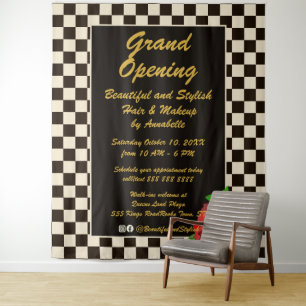 Retro Check Red Rose Event Backdrop Tapestry