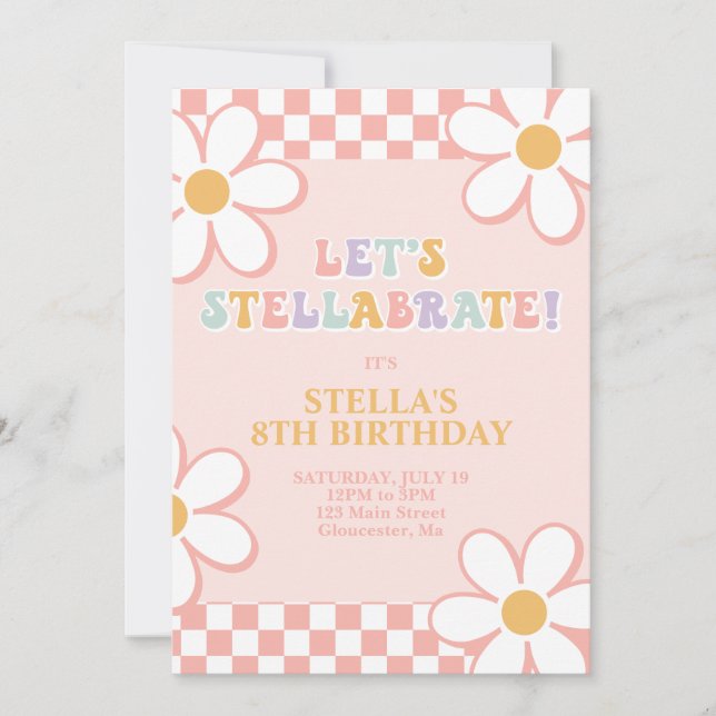 Retro Check Stellabrate Birthday Invite (Front)
