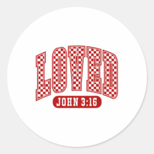 Retro Checked Christian Valentines Loved 3_16  Classic Round Sticker
