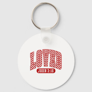 Retro Checked Christian Valentines Loved 3_16 Key Ring