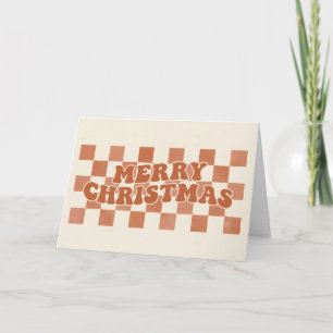 Retro Checkerboard Boho Merry Christmas Holiday Card