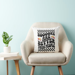 Retro Checkerboard "Books Are Better" Graphic Cushion