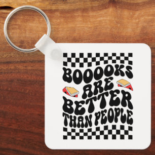 Retro Checkerboard "Books Are Better" Graphic Key Ring