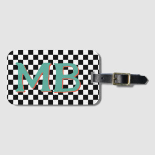 Retro Checkerboard Checkered Pattern Aqua Orange Luggage Tag