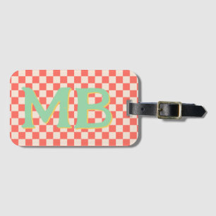Retro Checkerboard Checkered Pattern Pastel Orange Luggage Tag