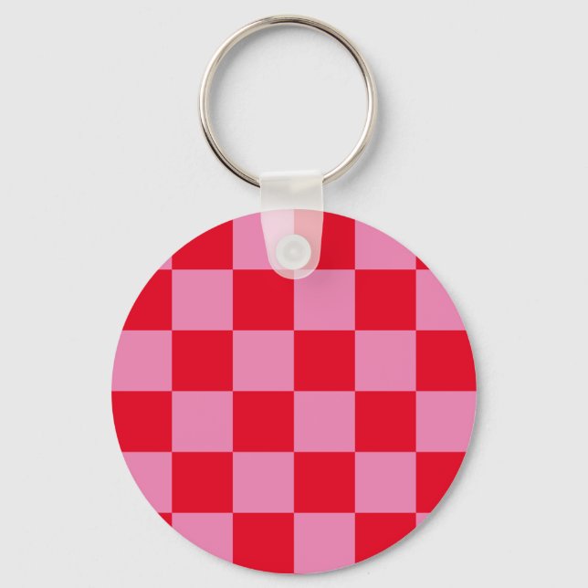 Retro Checkerboard Checkered Pattern Pink Orange Key Ring (Front)