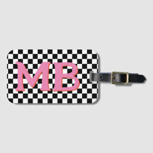 Retro Checkerboard Checkered Pattern Pink Orange Luggage Tag
