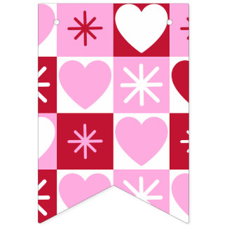 Retro Checkerboard Hearts bunting banner