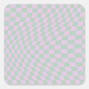 Retro Checkerboard Sage Green Purple Check Pattern Square Sticker