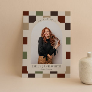 Retro Checkered Arch Timeless Photo Graduation Invitation