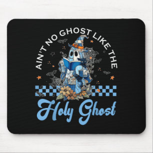 Retro Checkered Floral Denim Ghost Black Cat Witch Mouse Pad