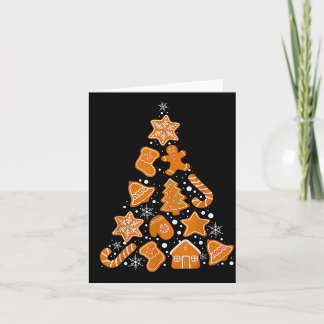 Retro Checkered Gingerbread Christmas Coquette Bow Card (Front)