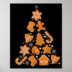 Retro Checkered Gingerbread Christmas Coquette Bow Poster