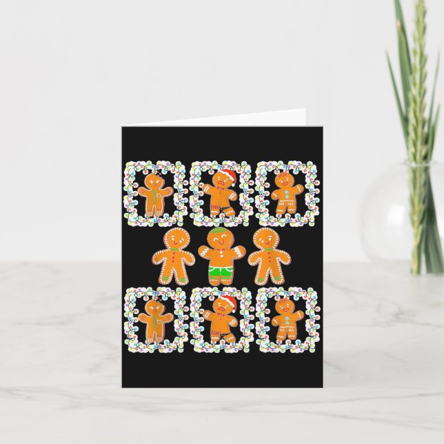 Retro Checkered Gingerbread Man Christmas Pajamas  Card (Front)