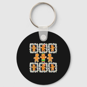 Retro Checkered Gingerbread Man Christmas Pajamas  Key Ring