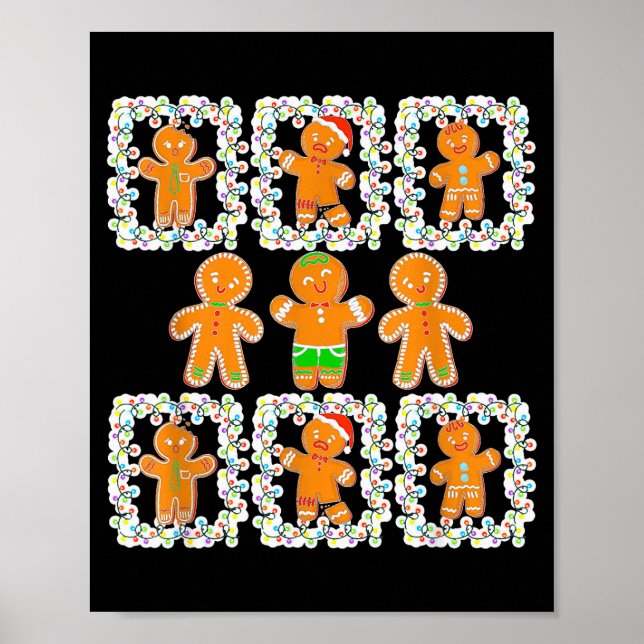 Retro Checkered Gingerbread Man Christmas Pajamas  Poster (Front)