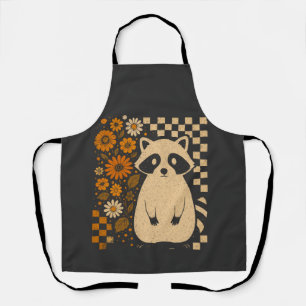 Retro Checkered Halloween Raccoon Apron