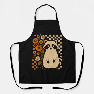 Retro Checkered Halloween Raccoon Apron