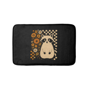 Retro Checkered Halloween Raccoon Bath Mat
