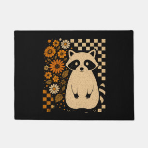 Retro Checkered Halloween Raccoon Doormat