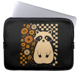 Retro Checkered Halloween Raccoon Laptop Sleeve