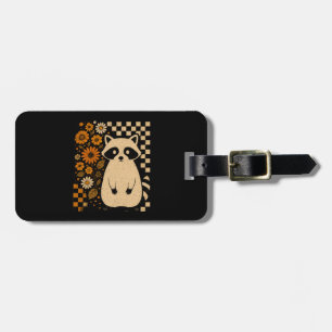 Retro Checkered Halloween Raccoon Luggage Tag