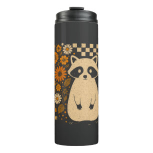 Retro Checkered Halloween Raccoon Thermal Tumbler