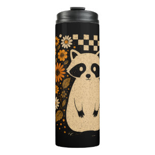 Retro Checkered Halloween Raccoon Thermal Tumbler