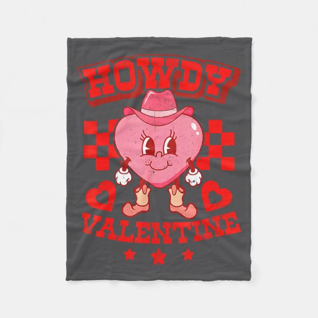 Retro Checkered Howdy Western Valentines Day Cowbo Fleece Blanket (Front)