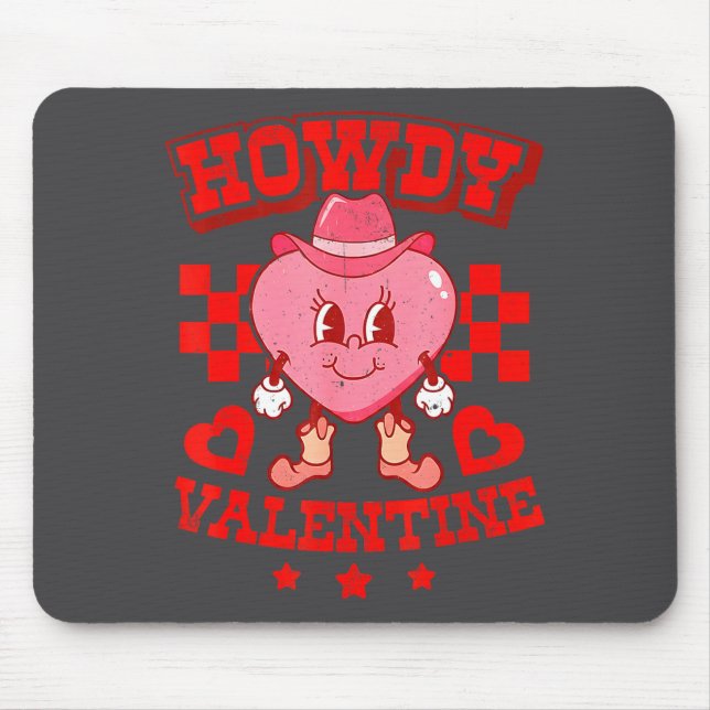 Retro Checkered Howdy Western Valentines Day Cowbo Mouse Pad (Front)