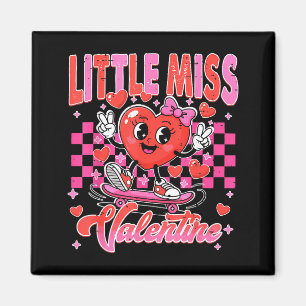 Retro Checkered Little Miss Valentine Skating Hear Magnet