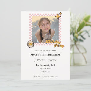 Retro Checkered Photo Birthday Invitation