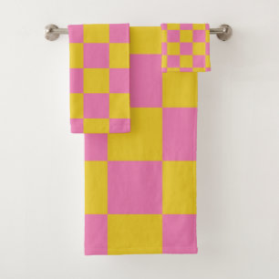 Retro Checkered Pink Yellow  Bath Towel Set