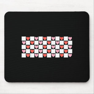 Retro Checkered Red And Nk Hearts Valentines Day Mouse Pad