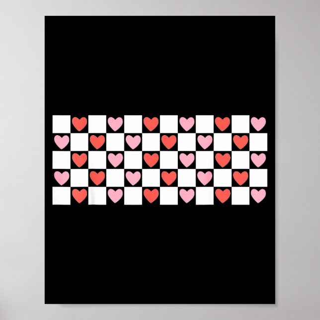 Retro Checkered Red And Nk Hearts Valentines Day  Poster (Front)