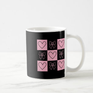 Retro Checkered Valentine Day Heart Coquette Bow W Coffee Mug