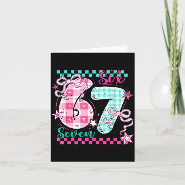 Retro Checkered Valentine Six Seven Meme 67 Viral  Card (Front)