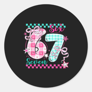 Retro Checkered Valentine Six Seven Meme 67 Viral Classic Round Sticker