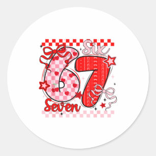 Retro Checkered Valentine Six Seven Meme 67 Viral  Classic Round Sticker