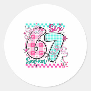 Retro Checkered Valentine Six Seven Meme 67 Viral  Classic Round Sticker