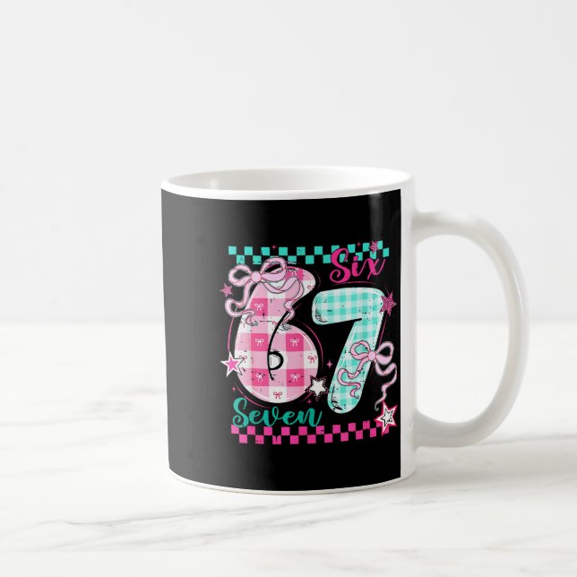 Retro Checkered Valentine Six Seven Meme 67 Viral  Coffee Mug (Right)