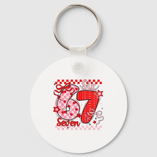 Retro Checkered Valentine Six Seven Meme 67 Viral  Key Ring (Front)