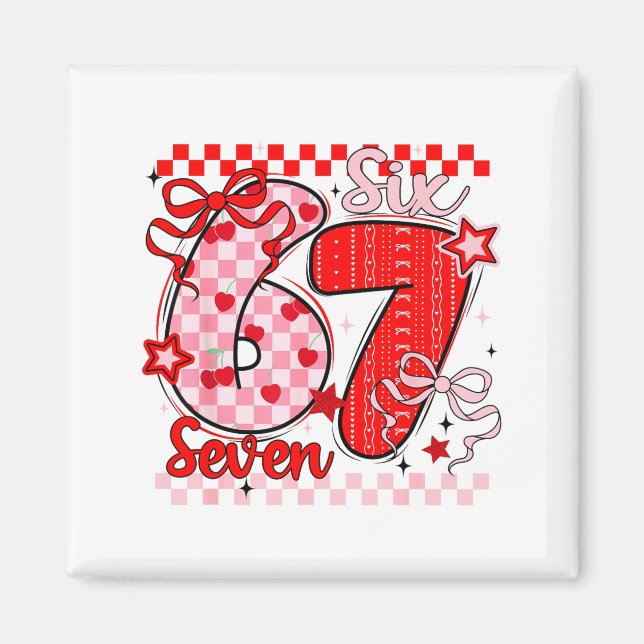 Retro Checkered Valentine Six Seven Meme 67 Viral  Magnet (Front)