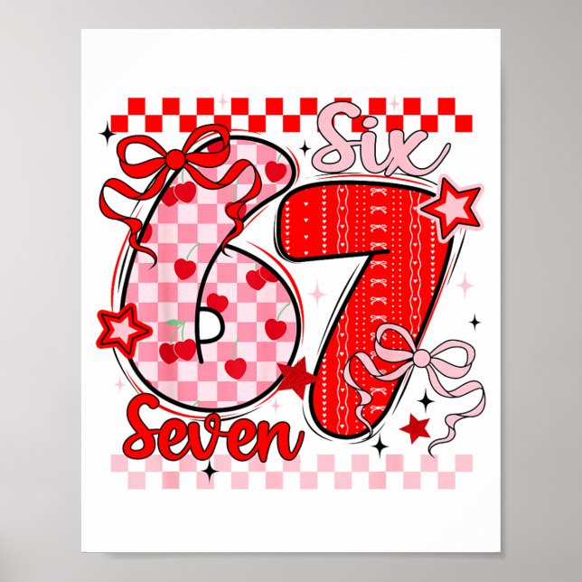Retro Checkered Valentine Six Seven Meme 67 Viral  Poster (Front)