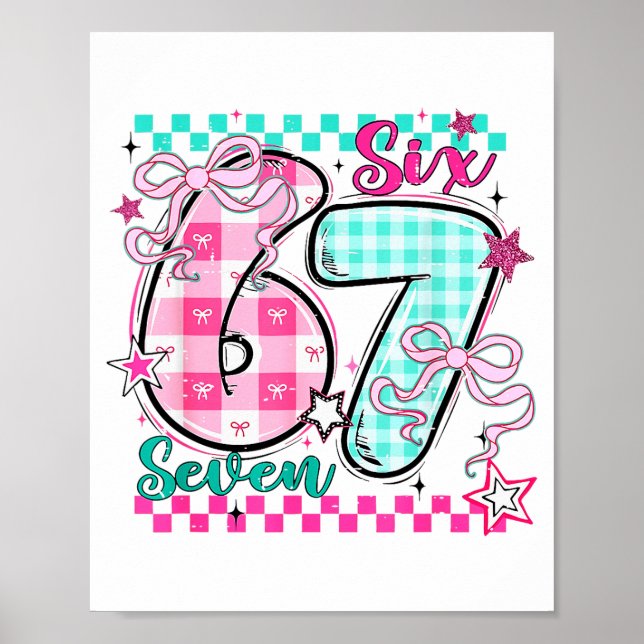 Retro Checkered Valentine Six Seven Meme 67 Viral  Poster (Front)