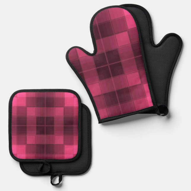 Retro Checkers Oven Mitt & Pot Holder Set (Front/Back)
