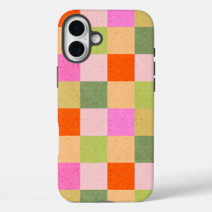 Retro checks pink orange green iPhone 16 plus case
